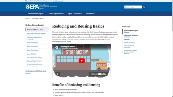 Screenshot of Reducing and Reusing Basics | Reduce, Reuse, Recycle | US EPA website
